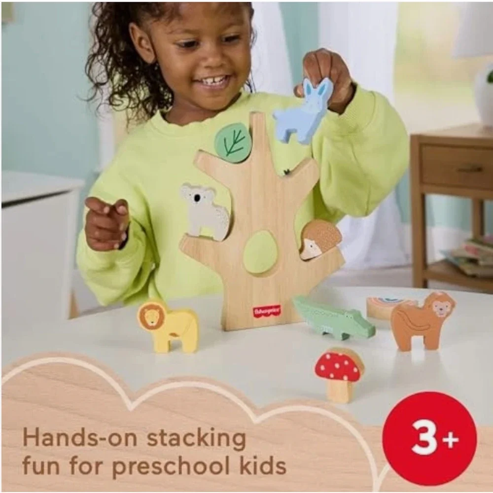 Fisher-Price Wooden Balance Tree Stacking Activity Toy- 10Piece (9 wooden Toys)